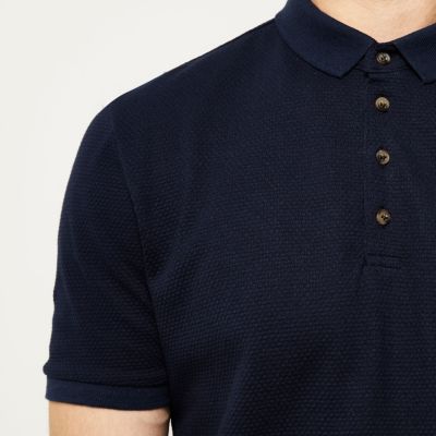 Navy textured polo shirt